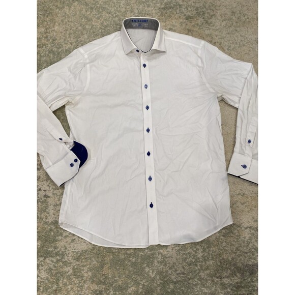 Twillory Performance Shirt Men 16.5 32-33 Tailored Fit Blue White - Picture 1 of 8